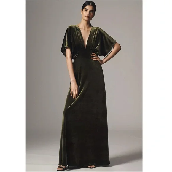 BHLDN | Dresses | Bhldn Amelia Deepv Stretch Velvet Maxi Dress Olive Medium | Poshmark BHLDN | Dresses | Bhldn Amelia Deepv Stretch Velvet Maxi Dress Olive Medium | Poshmark